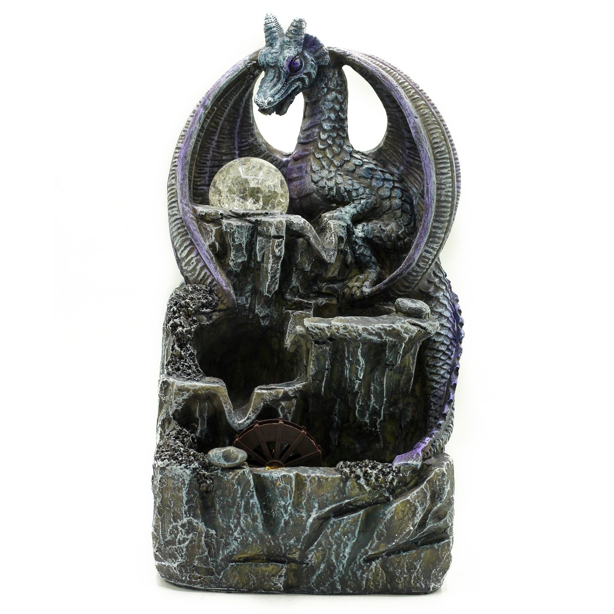 Tabletop Water Feature - 35cm - Purple Dragon Crystal Ball & Wheel Features