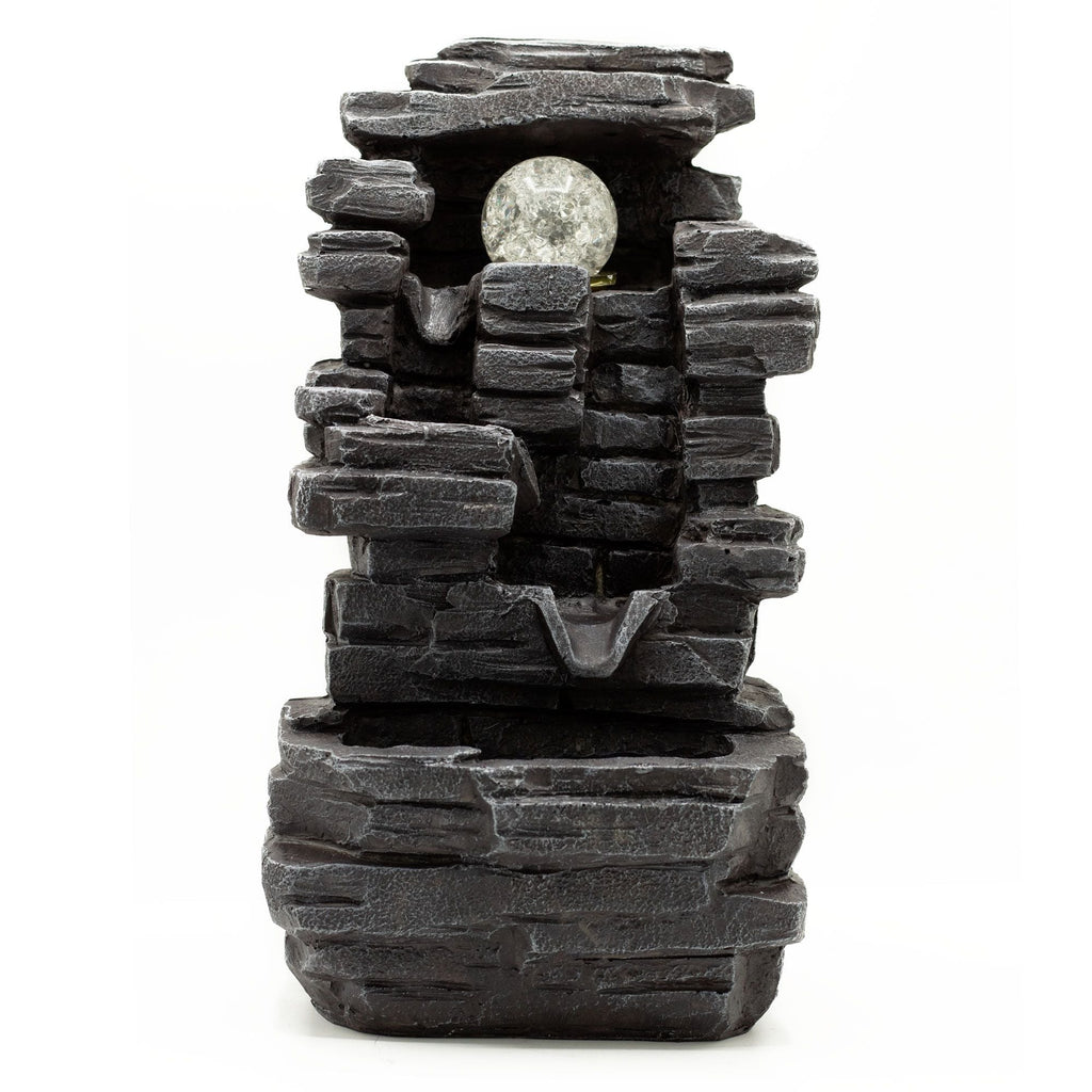 Tabletop Water Feature - 35cm - Slab Rocks Formation & Crystal Ball Features