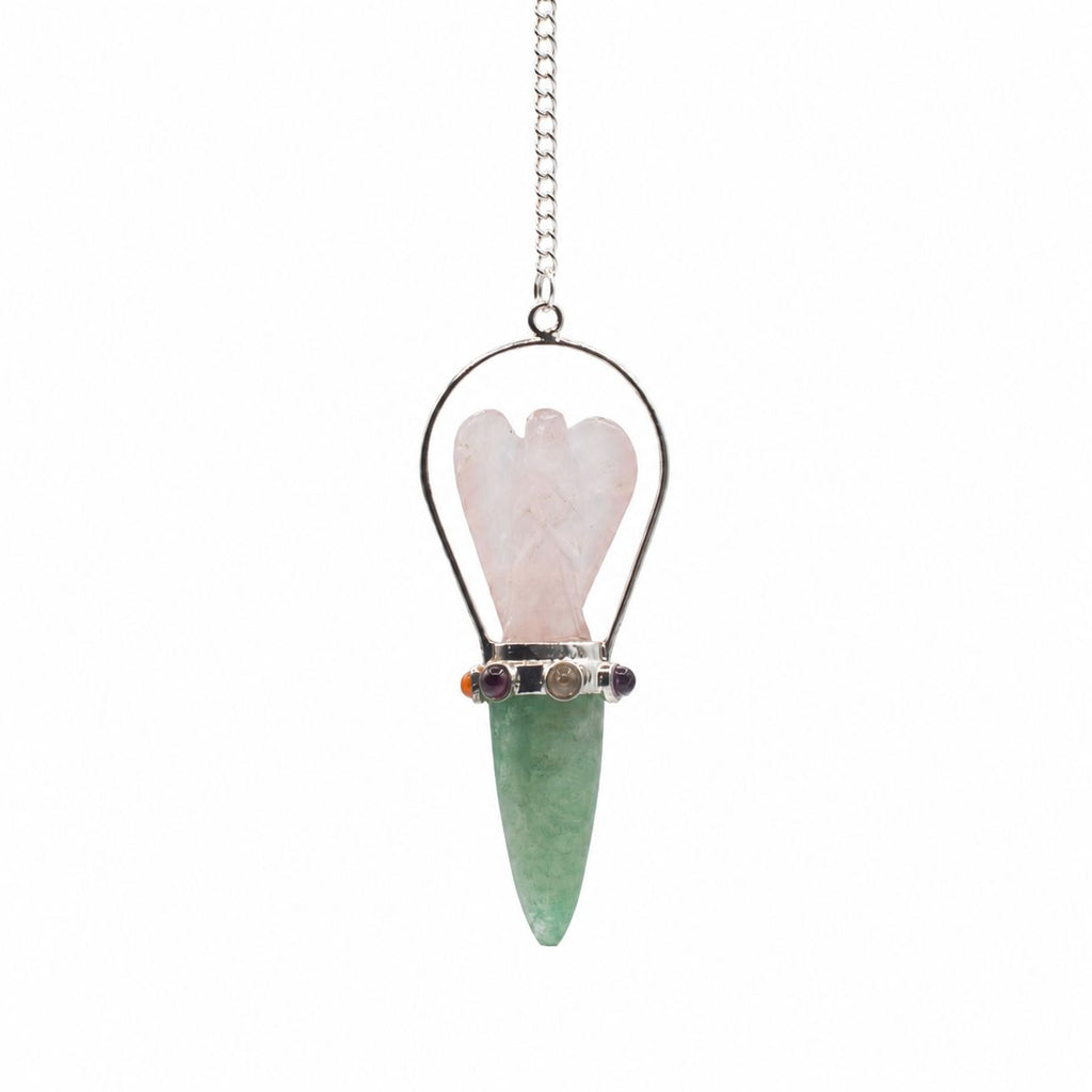 The Heart Oracle - Two Piece Angel Pendulum - Chakra Band - Rose Quartz & Green Aventurine Special Gemstone Pendulums