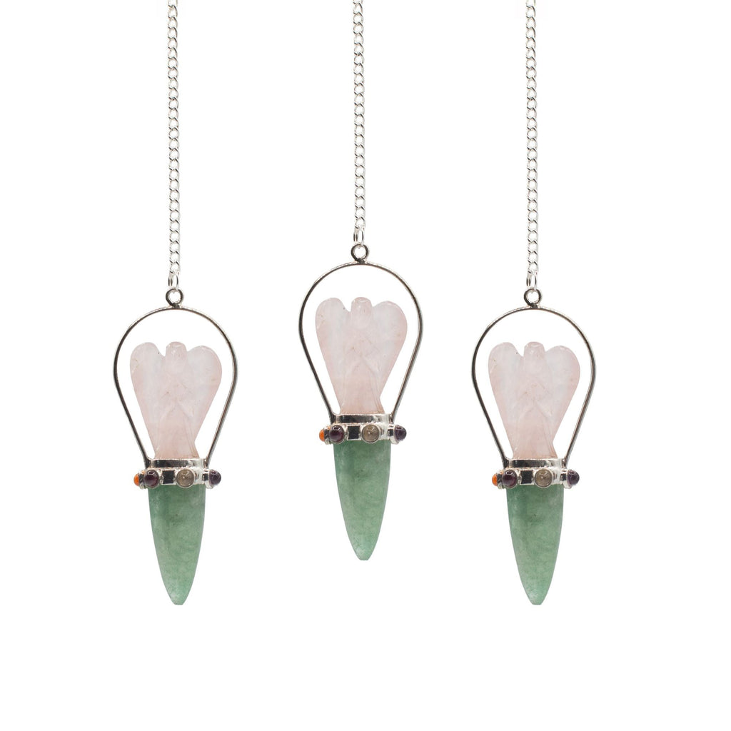 The Heart Oracle - Two Piece Angel Pendulum - Chakra Band - Rose Quartz & Green Aventurine Special Gemstone Pendulums