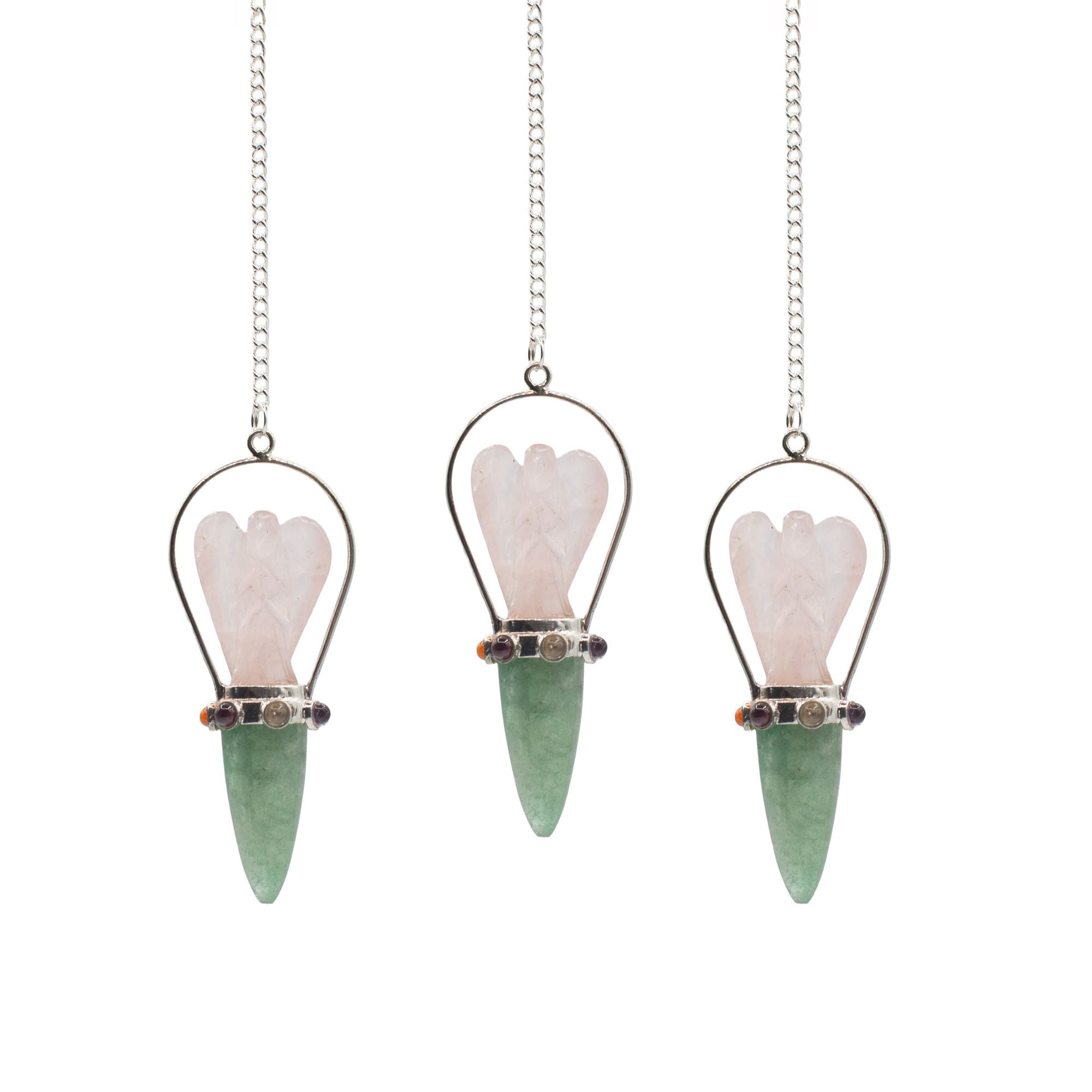 The Heart Oracle - Two Piece Angel Pendulum - Chakra Band - Rose Quartz & Green Aventurine Special Gemstone Pendulums