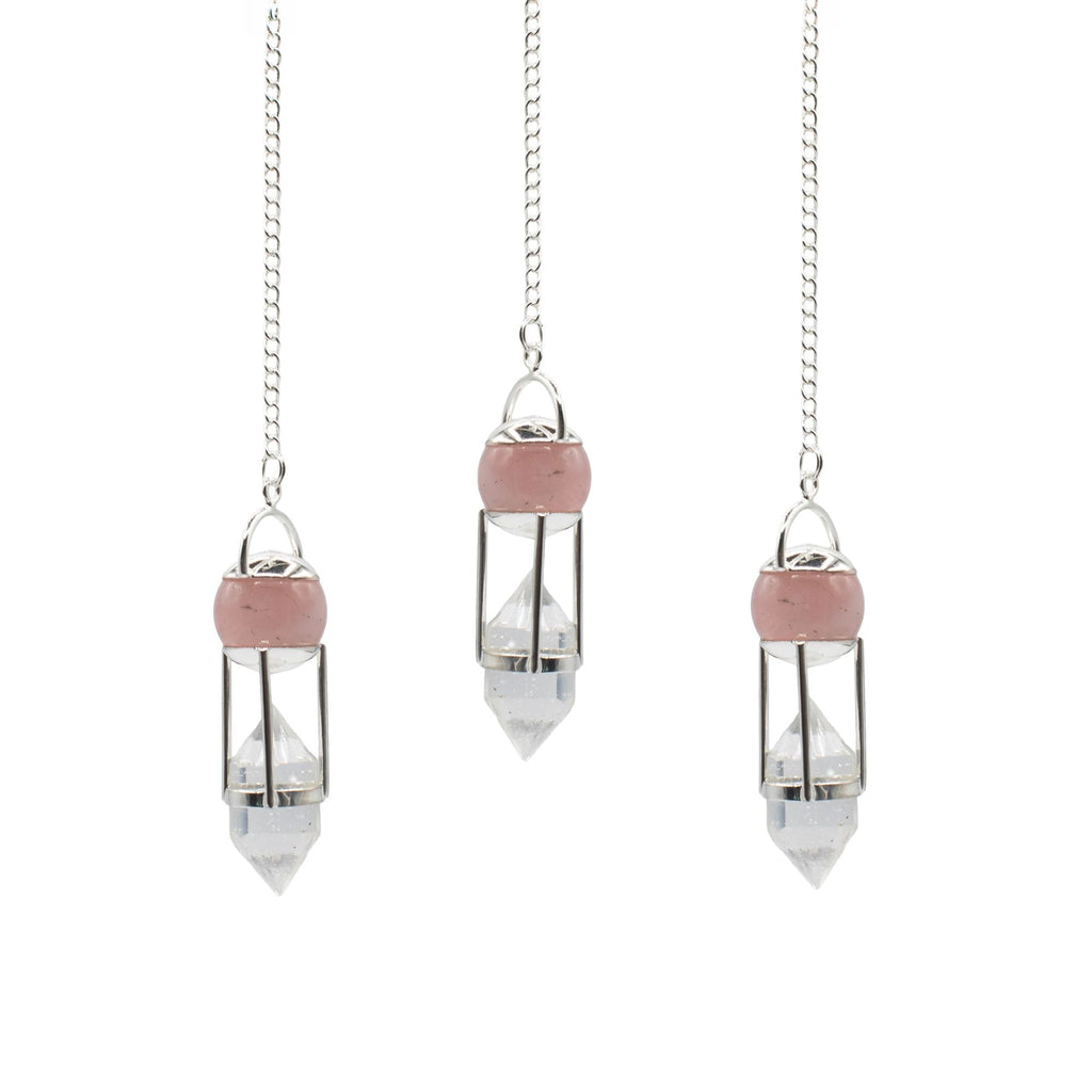 The Heart Whisperer- Double Power Pendulum - Rose Quartz Globe - Clear Terminated Special Gemstone Pendulums