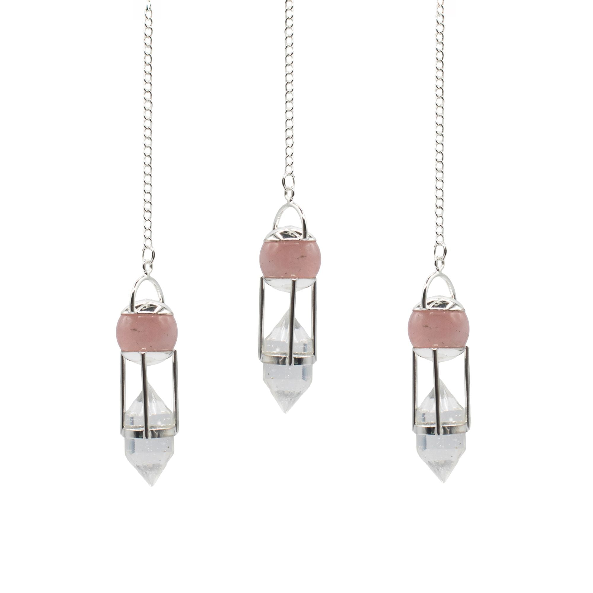 The Heart Whisperer- Double Power Pendulum - Rose Quartz Globe - Clear Terminated Special Gemstone Pendulums