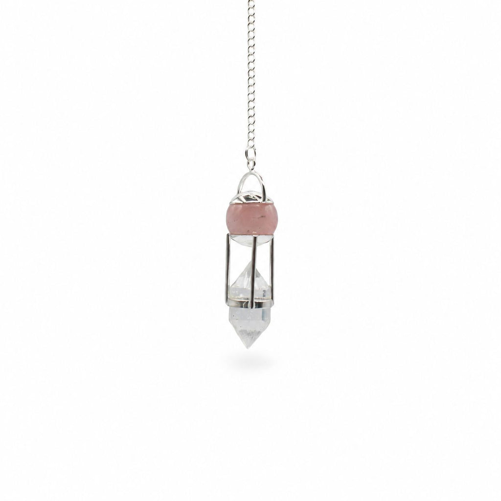 The Heart Whisperer- Double Power Pendulum - Rose Quartz Globe - Clear Terminated Special Gemstone Pendulums