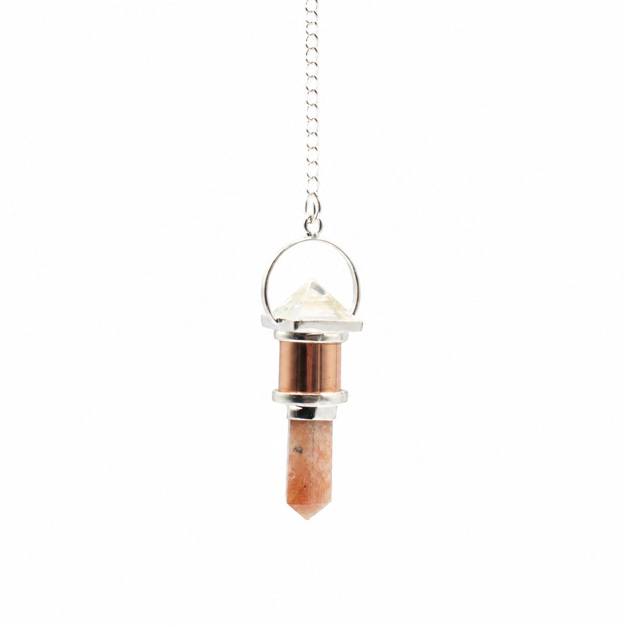 The Moon Chamber- Combo Piece Copper Pendulum - Clear Quartz & Sunstone Special Gemstone Pendulums