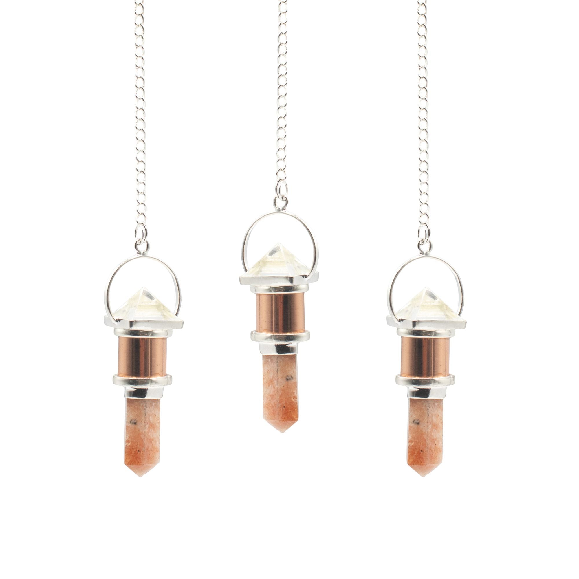 The Moon Chamber- Combo Piece Copper Pendulum - Clear Quartz & Sunstone Special Gemstone Pendulums
