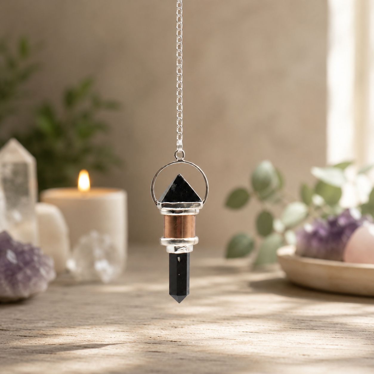 The Night Watcher- Combo Piece Copper Pendulum - Obsidian Special Gemstone Pendulums