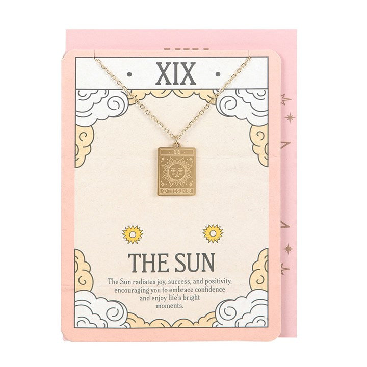 The Sun Vintage Tarot Necklace on Greeting Card at Witch, Please!.