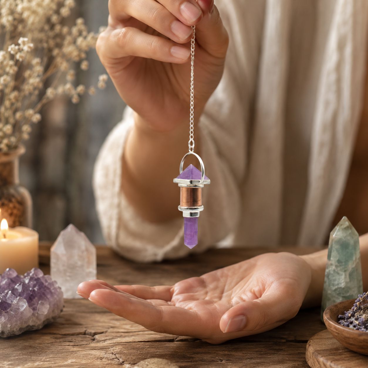 The Violet Engine- Combo Piece Copper Pendulum - Amethyst Special Gemstone Pendulums