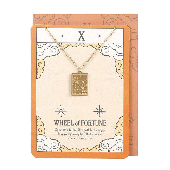 The Wheel of Fortune Vintage Tarot Necklace on Greeting Card at Witch, Please!.