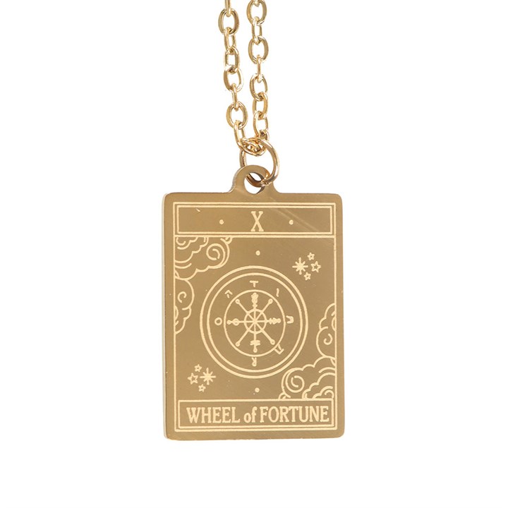 The Wheel of Fortune Vintage Tarot Necklace on Greeting Card at Witch, Please!.
