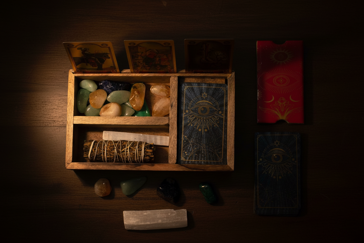 Three Section Tarot Box with Card Holder Storage & Reading Boxes