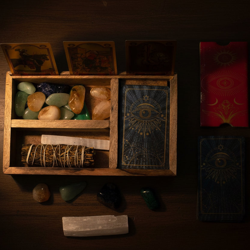 Three Section Tarot Box with Card Holder Storage & Reading Boxes