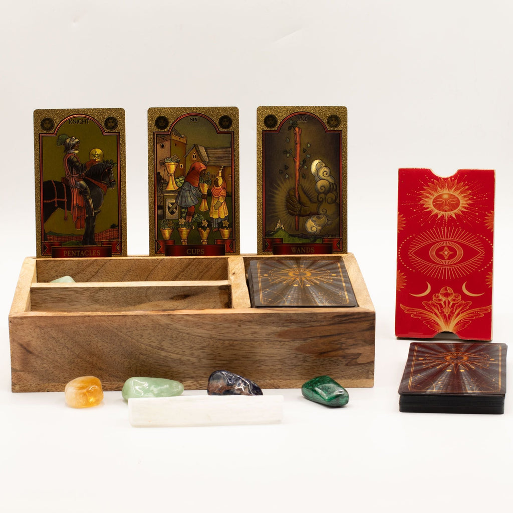 Three Section Tarot Box with Card Holder Storage & Reading Boxes
