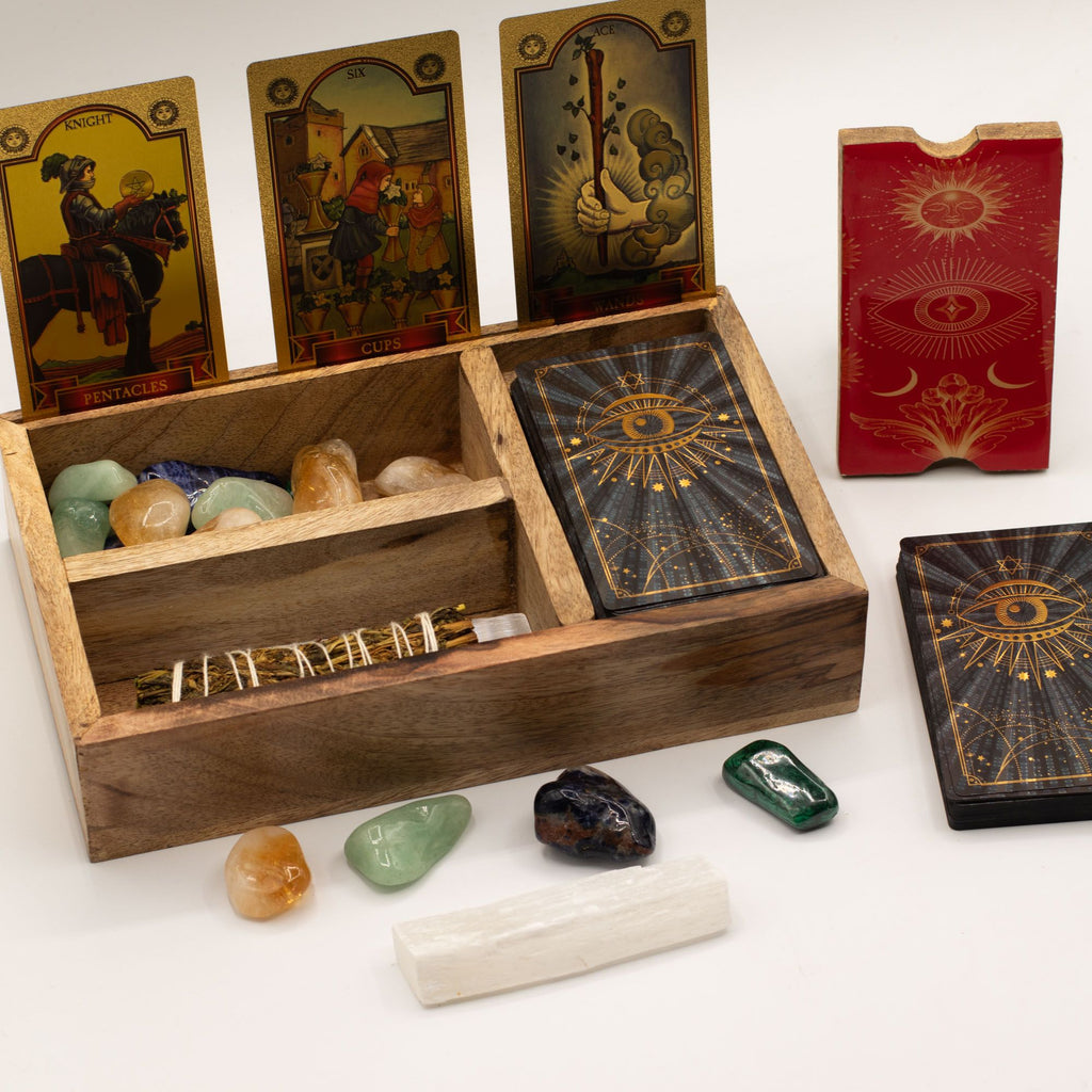 Three Section Tarot Box with Card Holder Storage & Reading Boxes