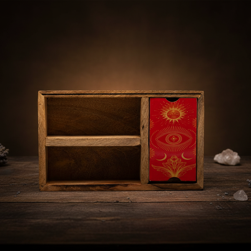 Three Section Tarot Box with Card Holder Storage & Reading Boxes