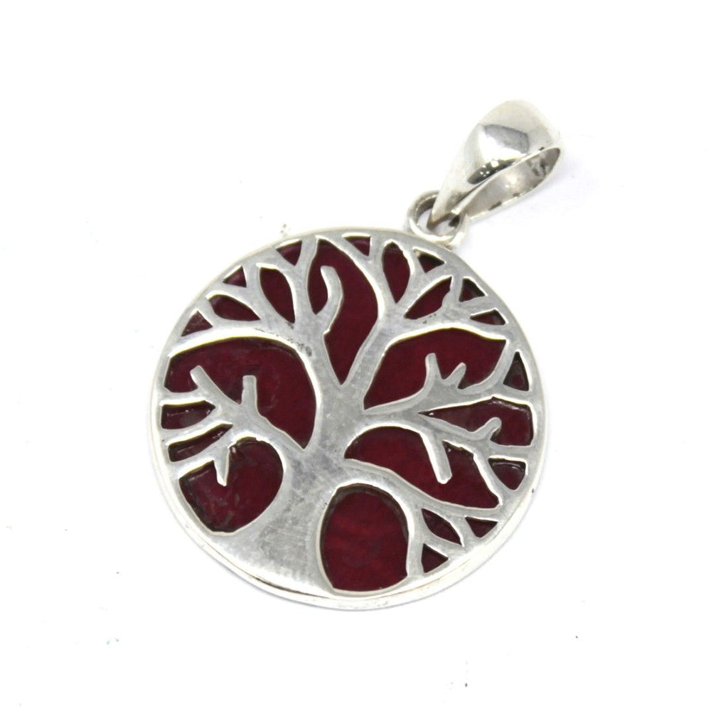Tree of Life Silver Pendant 22mm - Coral Effect Jewellery