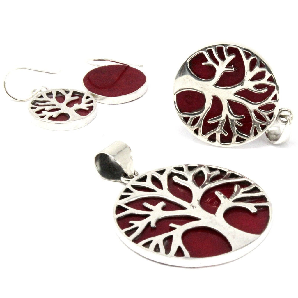 Tree of Life Silver Pendant 30mm - Coral Effect Jewellery