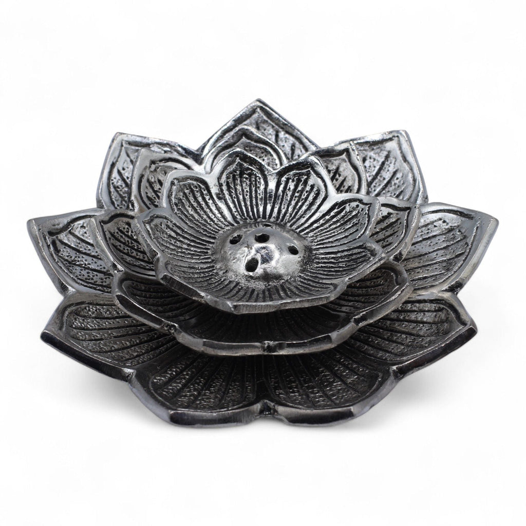 Tri-Flower Lotus Flower Incense Holder Handcrafted Aluminium Holders