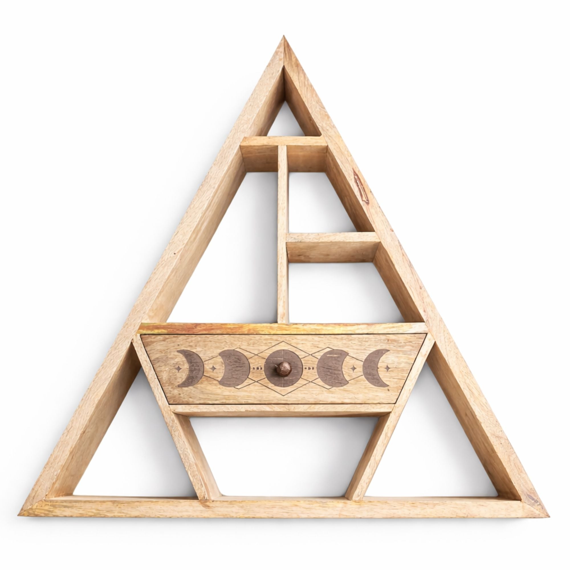 Triangle Shaped Wall Shelf with Drawer Mango Wood Plaques & Shelves