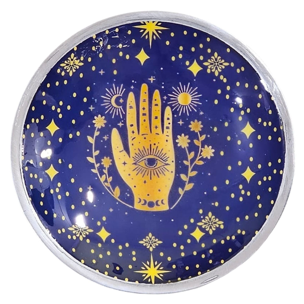 Triple Leg Enamelled Offering Plate - Hamsa Midnight Blue Ritual Bowls and Cauldrons