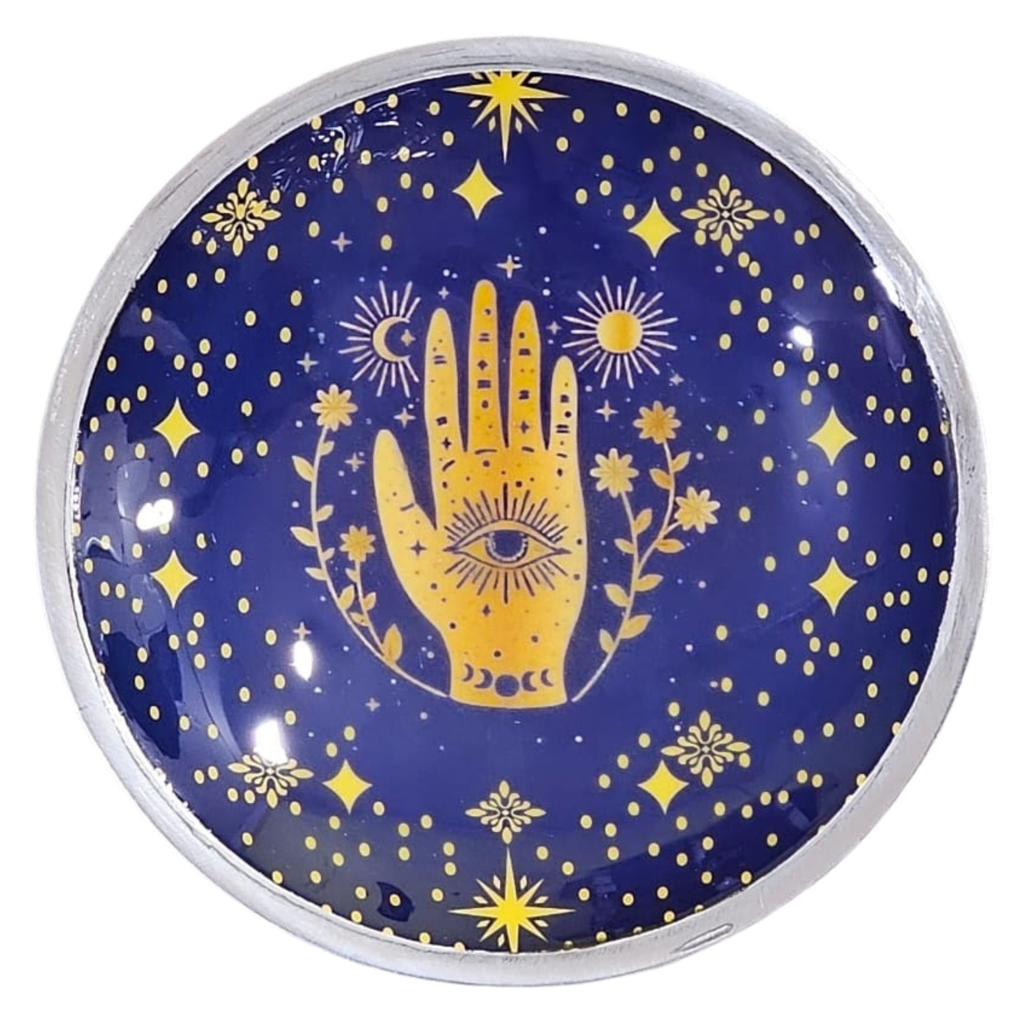 Triple Leg Enamelled Offering Plate - Hamsa Midnight Blue Ritual Bowls and Cauldrons