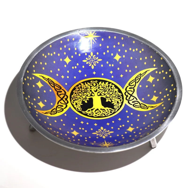 Triple Leg Enamelled Offering Plate - Purple Moon Ritual Bowls and Cauldrons