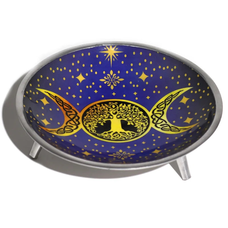 Triple Leg Enamelled Offering Plate - Purple Moon Ritual Bowls and Cauldrons