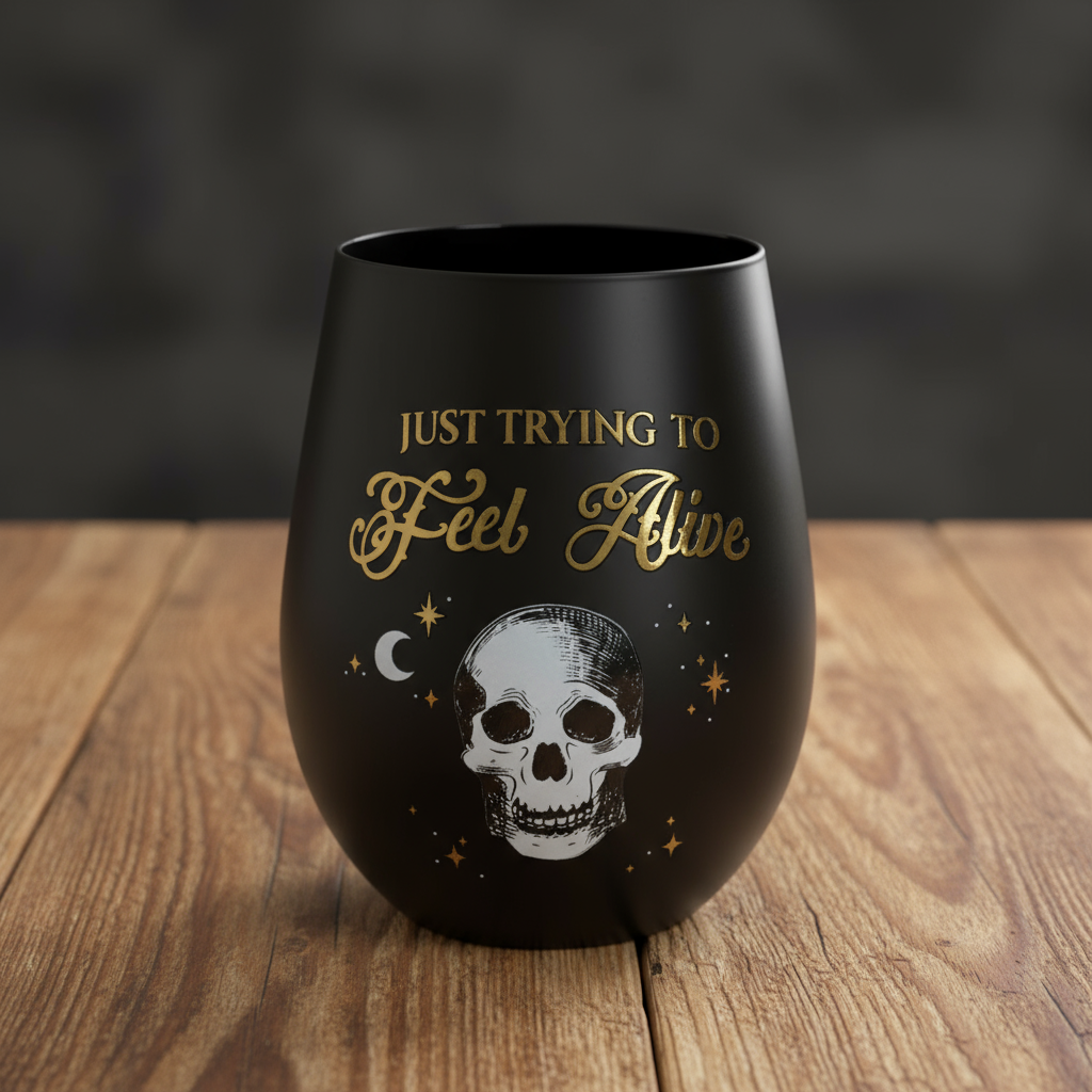 Trying to Feel Alive Stemless Wine Glass
