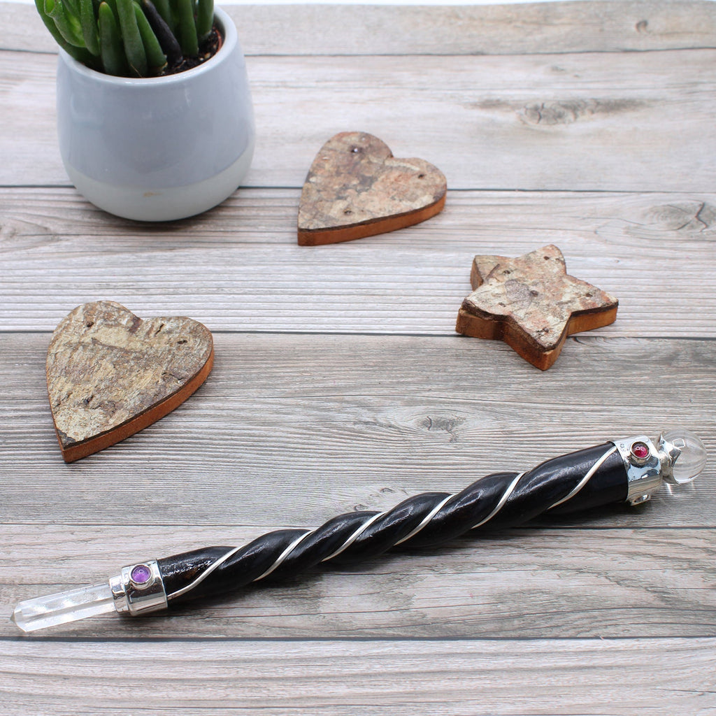 Twisted Healing Wand - Silver Rock Quartz Sphere From Witch, Please!
