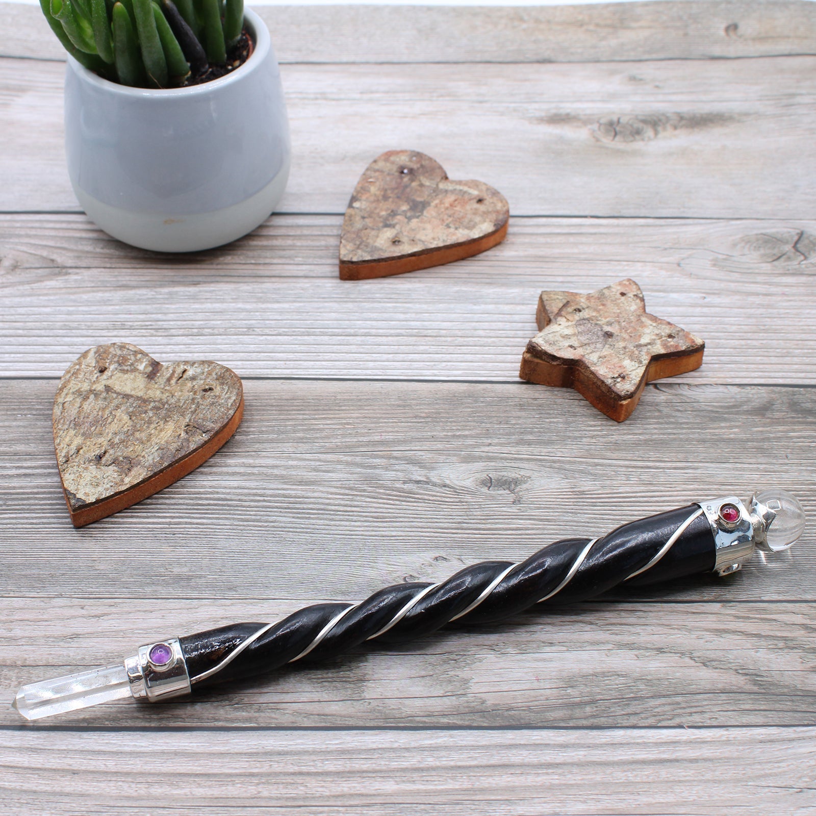 Twisted Healing Wand - Silver Rock Quartz Sphere From Witch, Please!