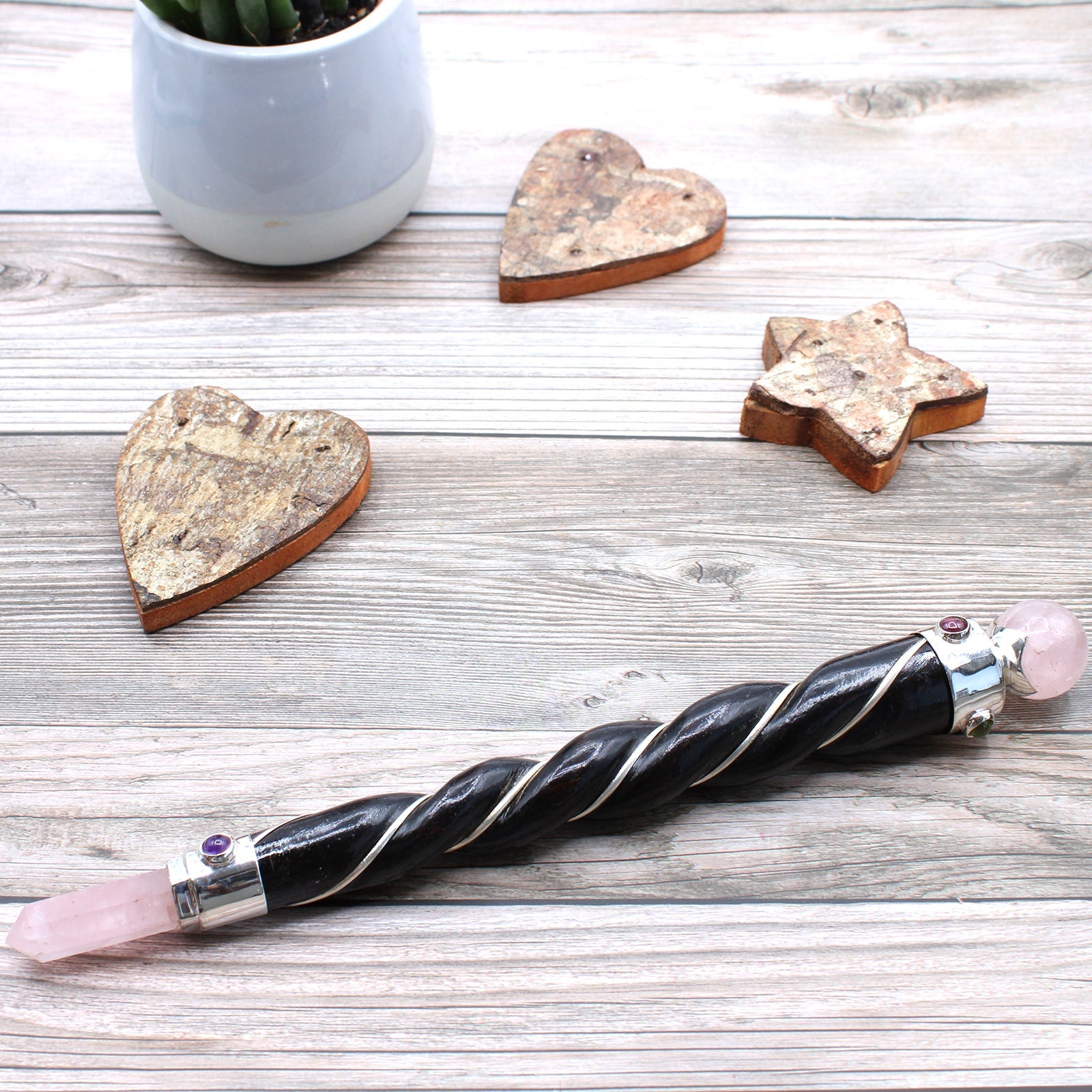 Twisted Healing Wand - Silver Rose Quartz Sphere From Witch, Please!