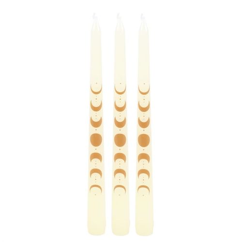Set of 3 Off White Moon Phases Taper Dinner Candles at Witch, Please!.