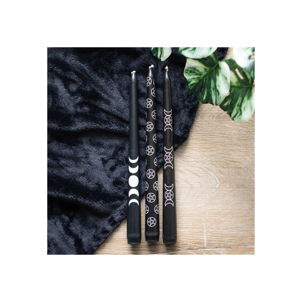 Set of 3 Black Magic Mystical Taper Candles From Witch, Please!
