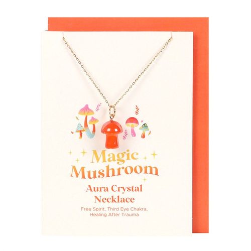 Orange Aura Crystal Mushroom Necklace Greeting Card From Witch, Please!