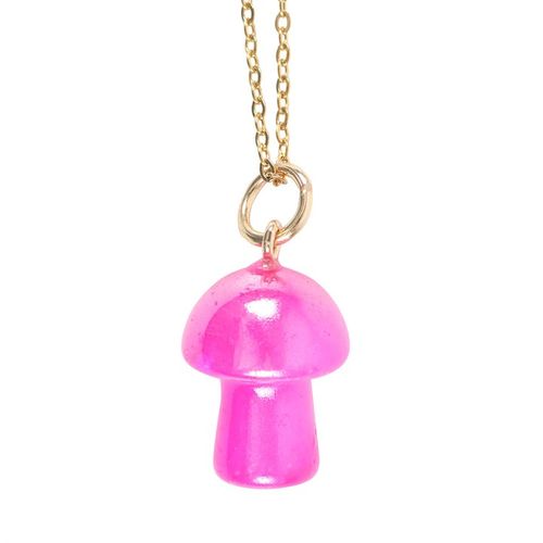 Pink Aura Crystal Mushroom Necklace Greeting Card From Witch, Please!
