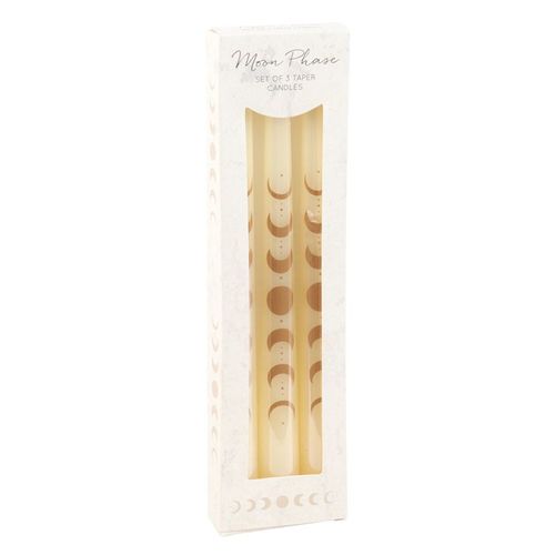 Set of 3 Off White Moon Phases Taper Dinner Candles at Witch, Please!.
