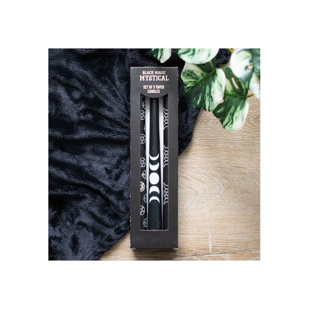 Set of 3 Black Magic Mystical Taper Candles From Witch, Please!