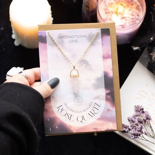 Rose Quartz Crystal Necklace Card From Witch, Please!
