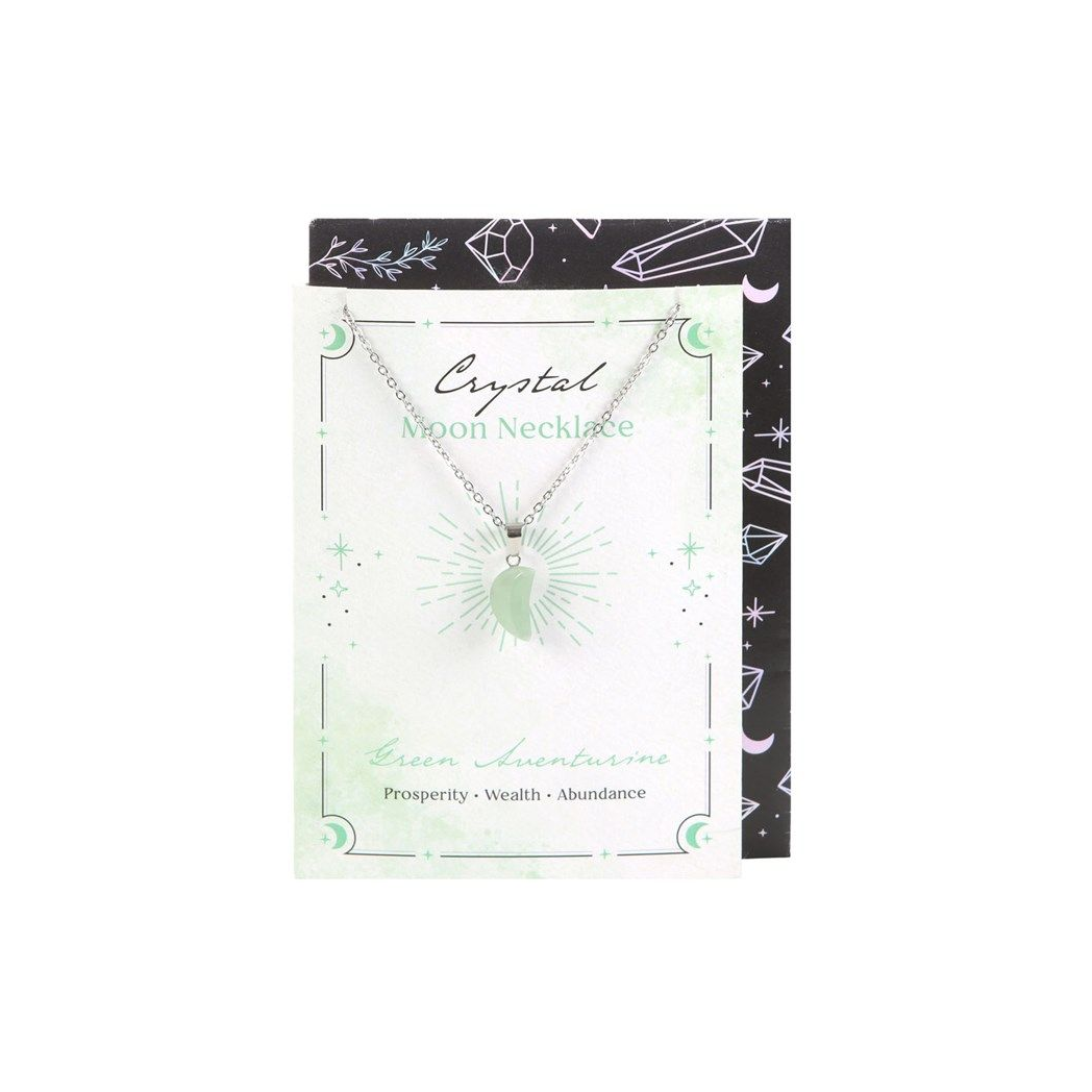 Green Aventurine Crystal Moon Necklace on Greeting Card From Witch, Please!