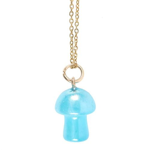 Blue Aura Crystal Mushroom Necklace Greeting Card From Witch, Please!