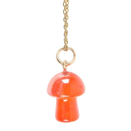 Orange Aura Crystal Mushroom Necklace Greeting Card From Witch, Please!