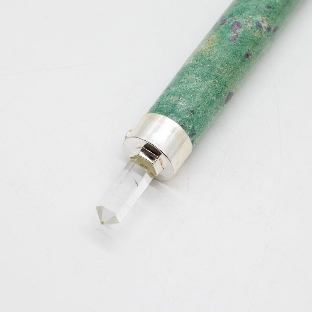 Verdant Heart Wand - Ruby Fuchsite Rose Quartz Crystal Ball top - 23cm Healing Wands
