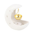 White Crescent Moon Oil Burner with Gold Dish