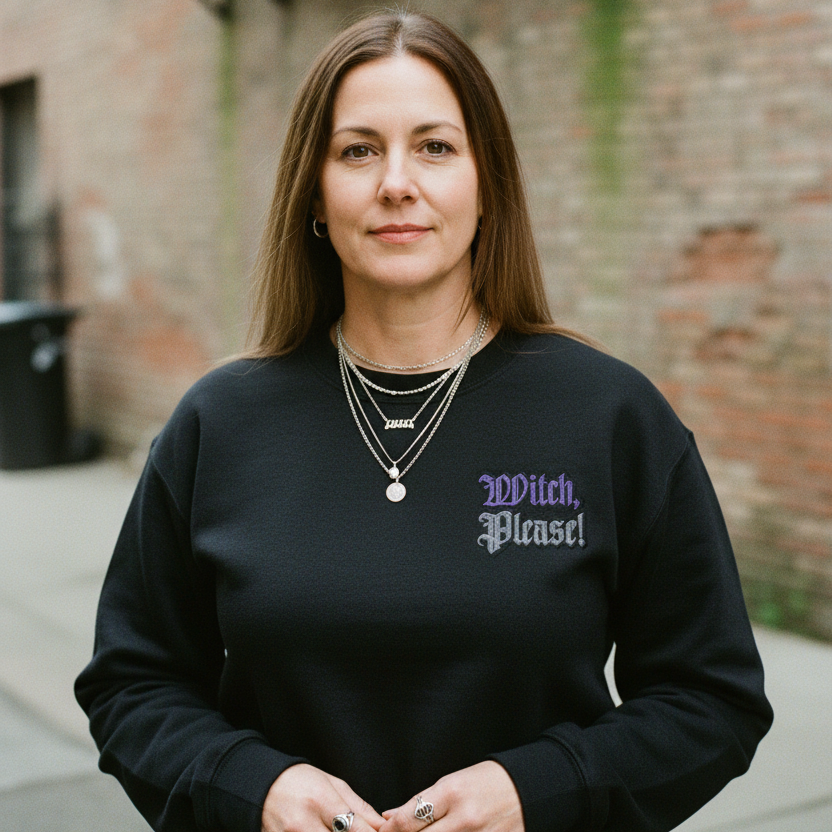 Witch Please! Embroidered Classic Unisex Black Crewneck Sweatshirt | Comfy & Stylish