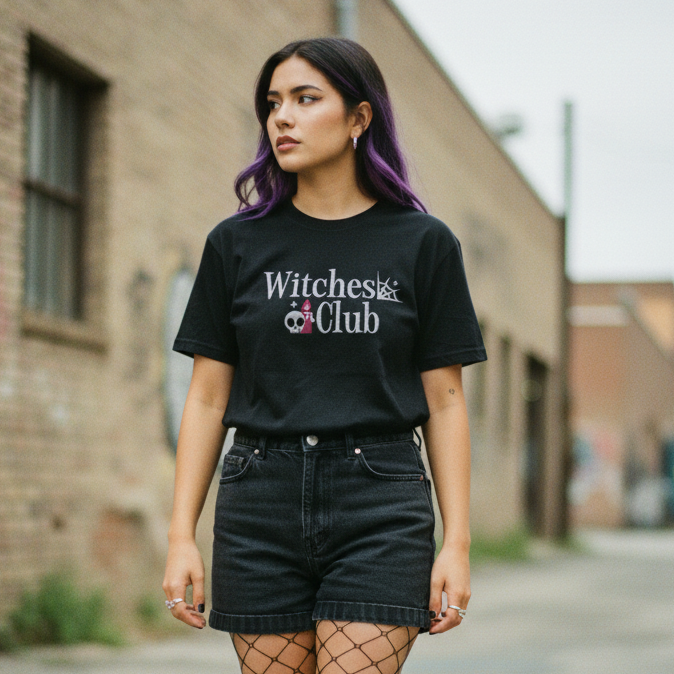 Witches Club Embroidered T-Shirt – Classic Heavyweight Cotton Design