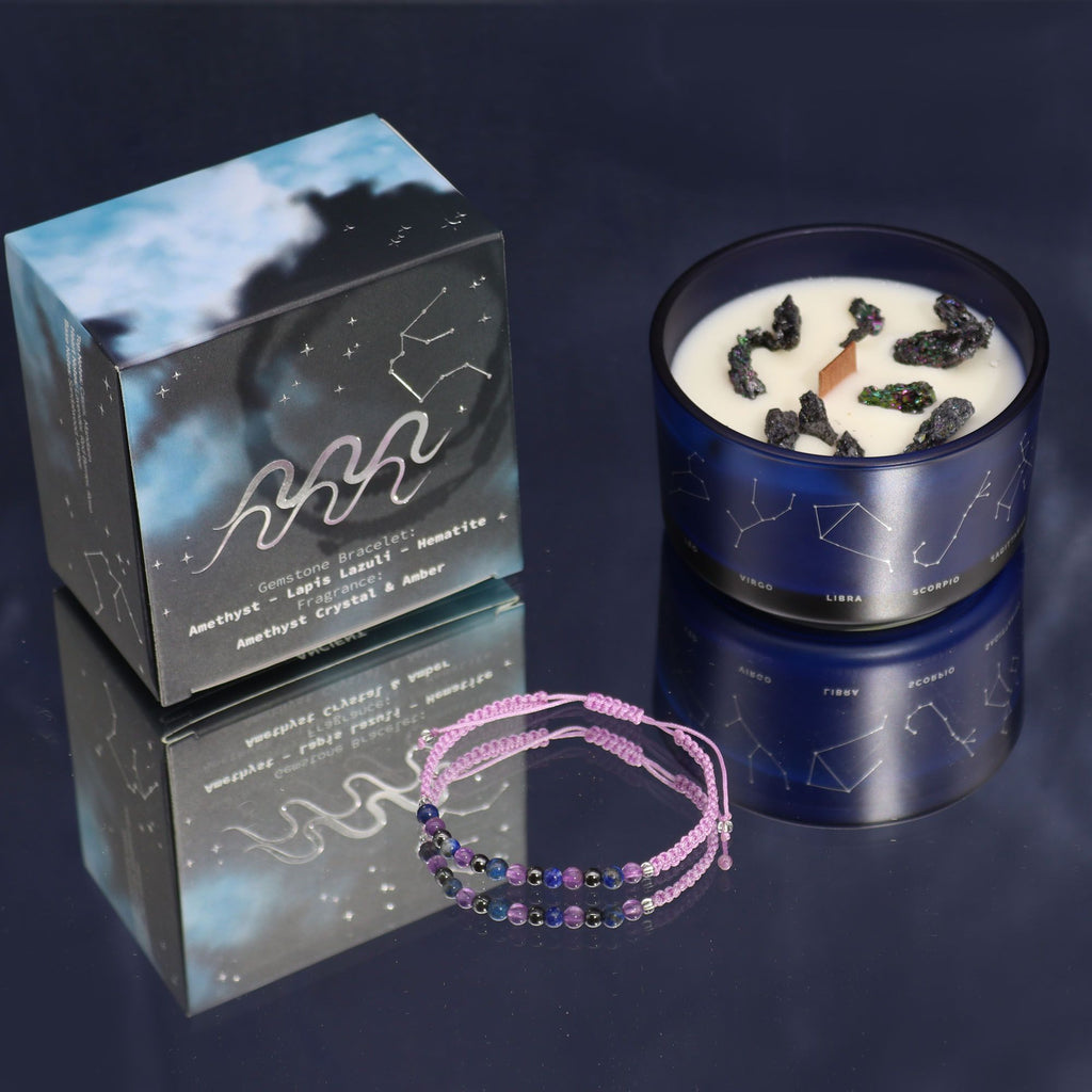 Zodiac Crystal Candle with Gemstone Bracelet - Aquarious Candles