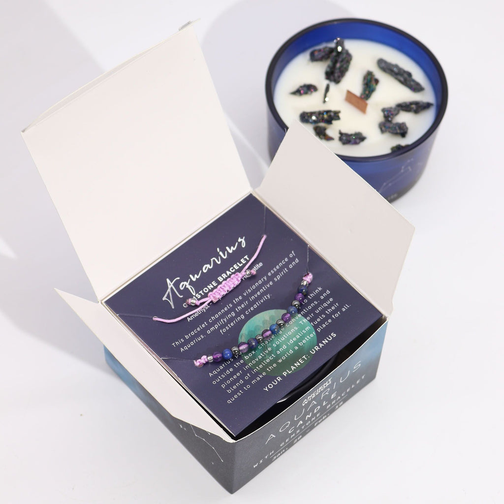 Zodiac Crystal Candle with Gemstone Bracelet - Aquarious Candles