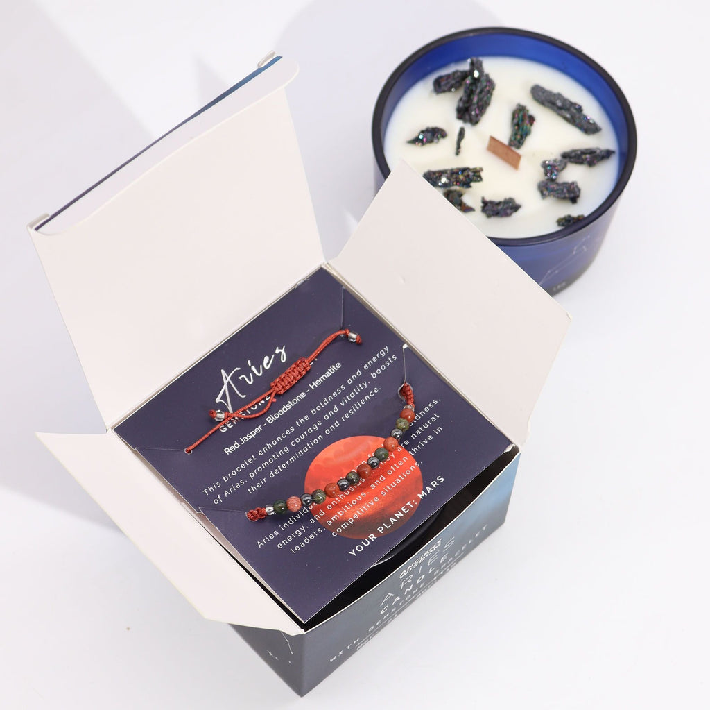 Zodiac Crystal Candle with Gemstone Bracelet - Aries Candles