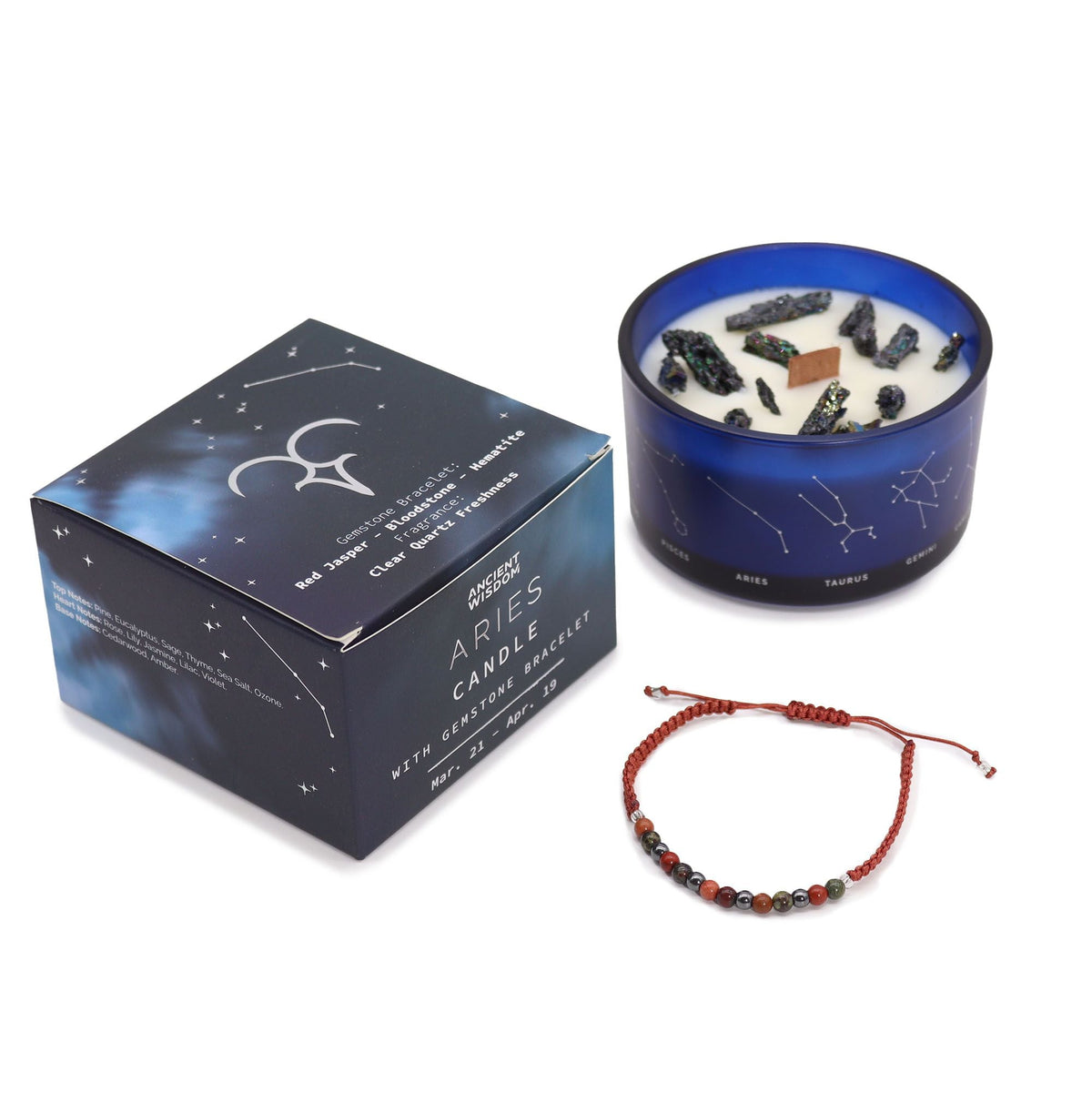 Zodiac Crystal Candle with Gemstone Bracelet - Aries Candles